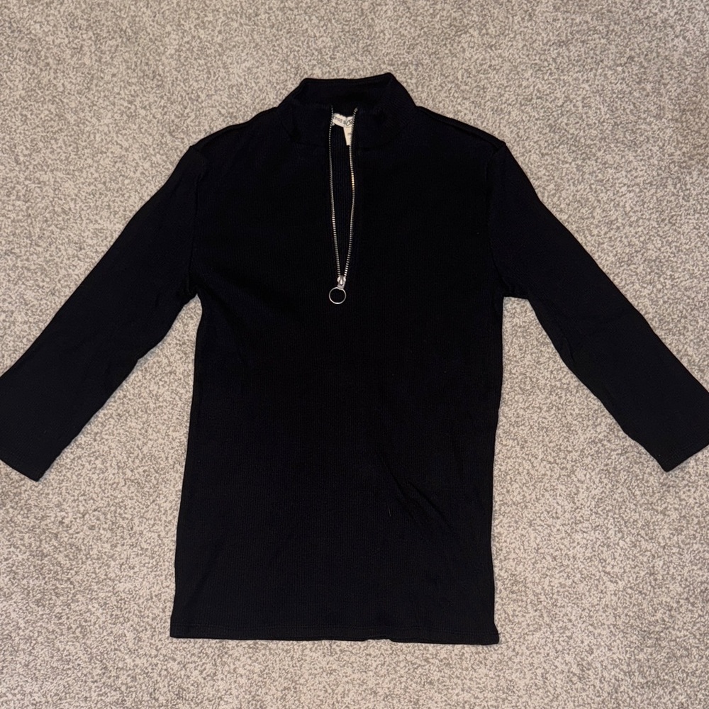 Express Black Ribbed Zip Knit Top